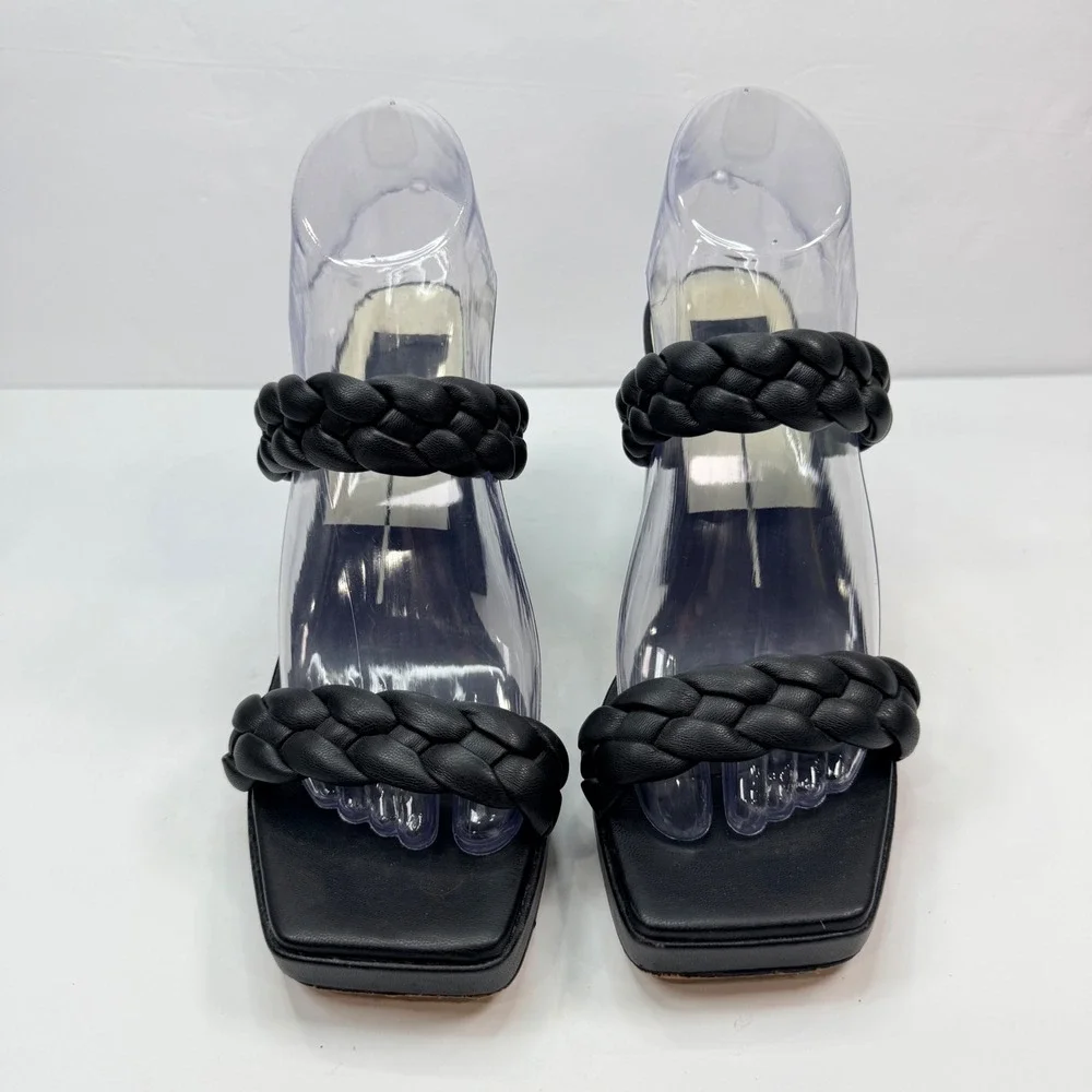 Dolce Vita Womens 7.5 Ashby Platform Sandals Black Braided Square Toe Block Heel